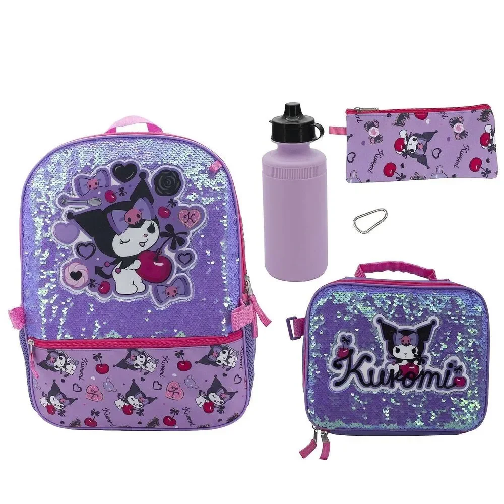 Kuromi 5-Piece Backpack Lunch Box Set School Bag Pencil Case My Melody